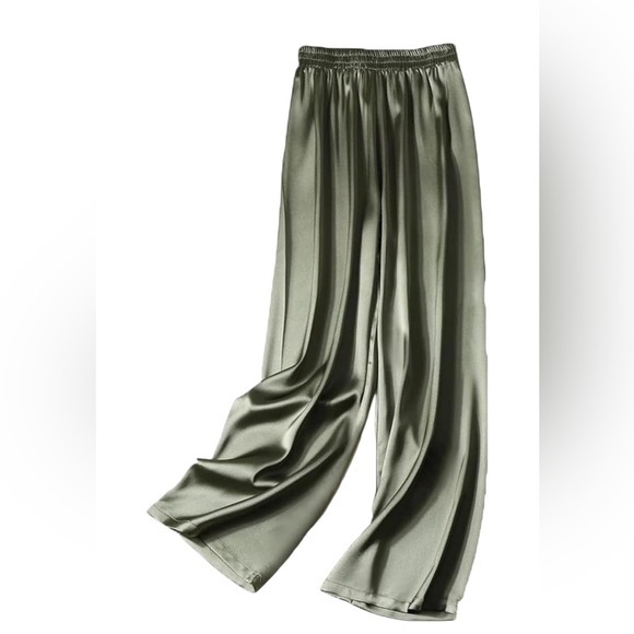 Prologue Pants - Sage Green Wide Leg Satin Lightweight Flowy Casual  Pants
